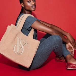 VS Victoria’s Secret cozy plush teddy fuzzy tote bag - light brown